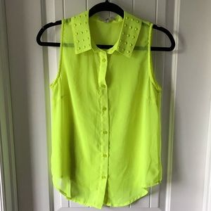 Neon Yellow Studded Collar Top